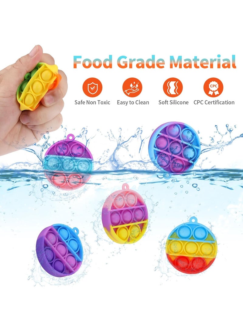 30 Pack Mini Pop Fidget Keychain, Kids Party Favors Fidget Toys Bulk, Its Birthday Party Favors for Kids 4+ Year Small Kid, Classroom Prizes Fidgets It Bubbles Poppers(Circle) - Image 3