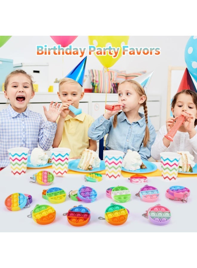30 Pack Mini Pop Fidget Keychain, Kids Party Favors Fidget Toys Bulk, Its Birthday Party Favors for Kids 4+ Year Small Kid, Classroom Prizes Fidgets It Bubbles Poppers(Circle) - Image 4
