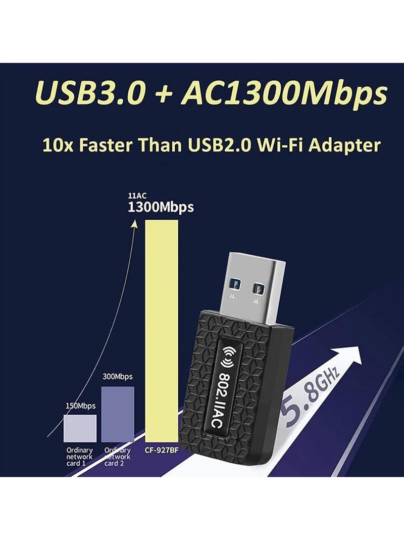 General AC1300 USB WiFi Dongle 2.4G/5G Dual Band Wireless Network Adapter for PC Desktop High Speed ​​USB 3.0 Support Windows 7 to 11 XP/Mac OS X 10.9-10.14  - Image 2