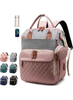 Hihonor Diaper Bag Backpack Baby Bag, Baby Girl Boy Diaper Bag for Dad Mom with Pad, 16 Pockets, Pacifier Case, Large Diaper Bag Unisex for Travel(Pink Grey)  - Image 1