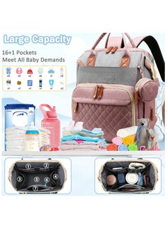 Hihonor Diaper Bag Backpack Baby Bag, Baby Girl Boy Diaper Bag for Dad Mom with Pad, 16 Pockets, Pacifier Case, Large Diaper Bag Unisex for Travel(Pink Grey)  - Image 2