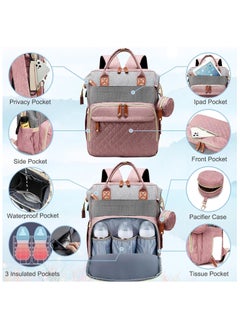Hihonor Diaper Bag Backpack Baby Bag, Baby Girl Boy Diaper Bag for Dad Mom with Pad, 16 Pockets, Pacifier Case, Large Diaper Bag Unisex for Travel(Pink Grey)  - Image 3