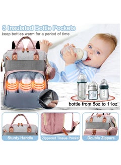 Hihonor Diaper Bag Backpack Baby Bag, Baby Girl Boy Diaper Bag for Dad Mom with Pad, 16 Pockets, Pacifier Case, Large Diaper Bag Unisex for Travel(Pink Grey)  - Image 4