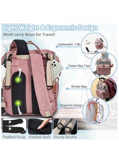 Hihonor Diaper Bag Backpack Baby Bag, Baby Girl Boy Diaper Bag for Dad Mom with Pad, 16 Pockets, Pacifier Case, Large Diaper Bag Unisex for Travel(Pink Grey)  - Image 5