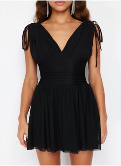 trendyol Black A-Cut Knitted Tulle Short Evening Dress TPRSS23EL00208  - Image 4