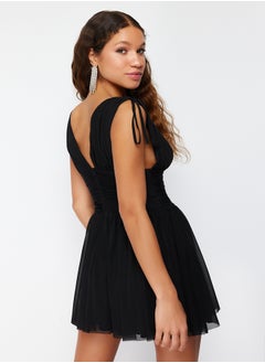 trendyol Black A-Cut Knitted Tulle Short Evening Dress TPRSS23EL00208  - Image 3