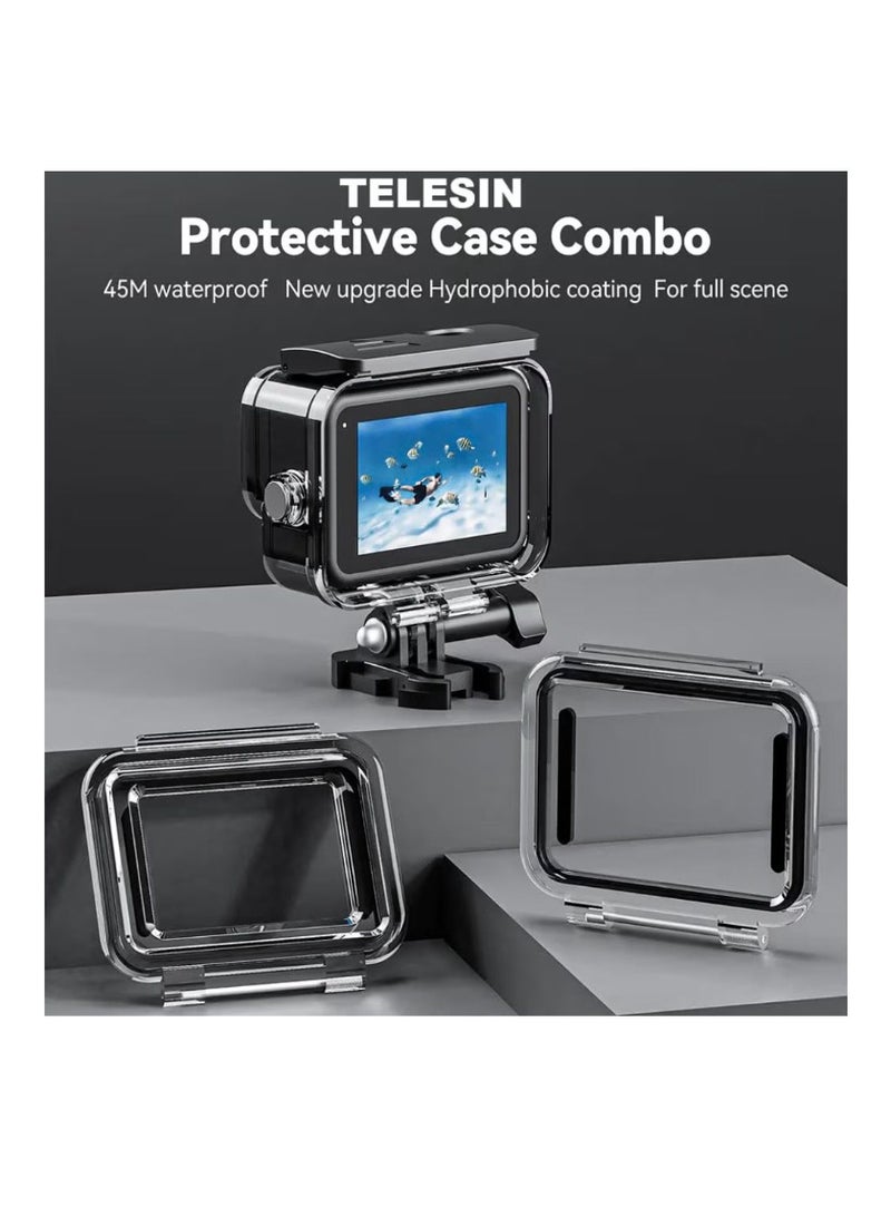 تيليسن جراب TELESIN المقاوم للماء حتى عمق 45 مترًا لكاميرا GoPro Hero 12/11/10/9 - غطاء واقٍ للغوص تحت الماء مع حامل - Image 3