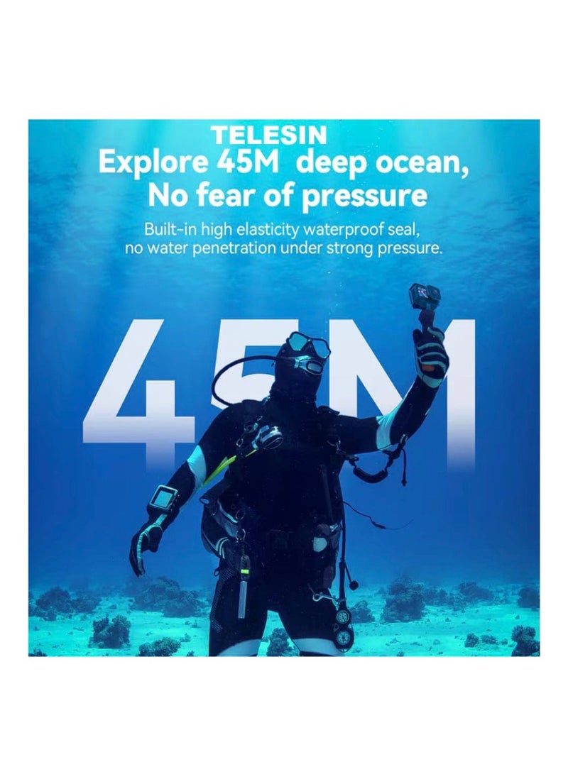 تيليسن جراب TELESIN المقاوم للماء حتى عمق 45 مترًا لكاميرا GoPro Hero 12/11/10/9 - غطاء واقٍ للغوص تحت الماء مع حامل - Image 4