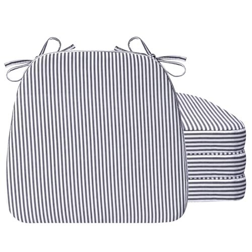 AAAAAcessories D-Shaped Chair Cushions, Featuring Ties and Removable, Machine-Washable Cover, 2'' Thick Seat Pads for Kitchen and Dining Rooms, 17'' x 16'', Set of 4, Pinstripe Dark Gray - Image 1