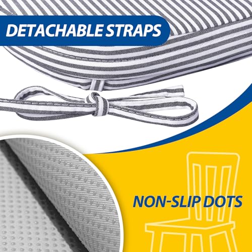 AAAAAcessories D-Shaped Chair Cushions, Featuring Ties and Removable, Machine-Washable Cover, 2'' Thick Seat Pads for Kitchen and Dining Rooms, 17'' x 16'', Set of 4, Pinstripe Dark Gray - Image 5