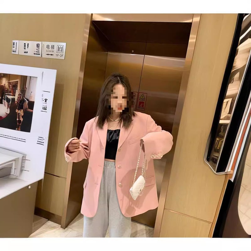 بدلة حب الشباب للسيدات - جاكيت وردي فضفاض يناسب الربيع - Image 4