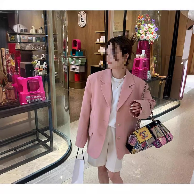 بدلة حب الشباب للسيدات - جاكيت وردي فضفاض يناسب الربيع - Image 3