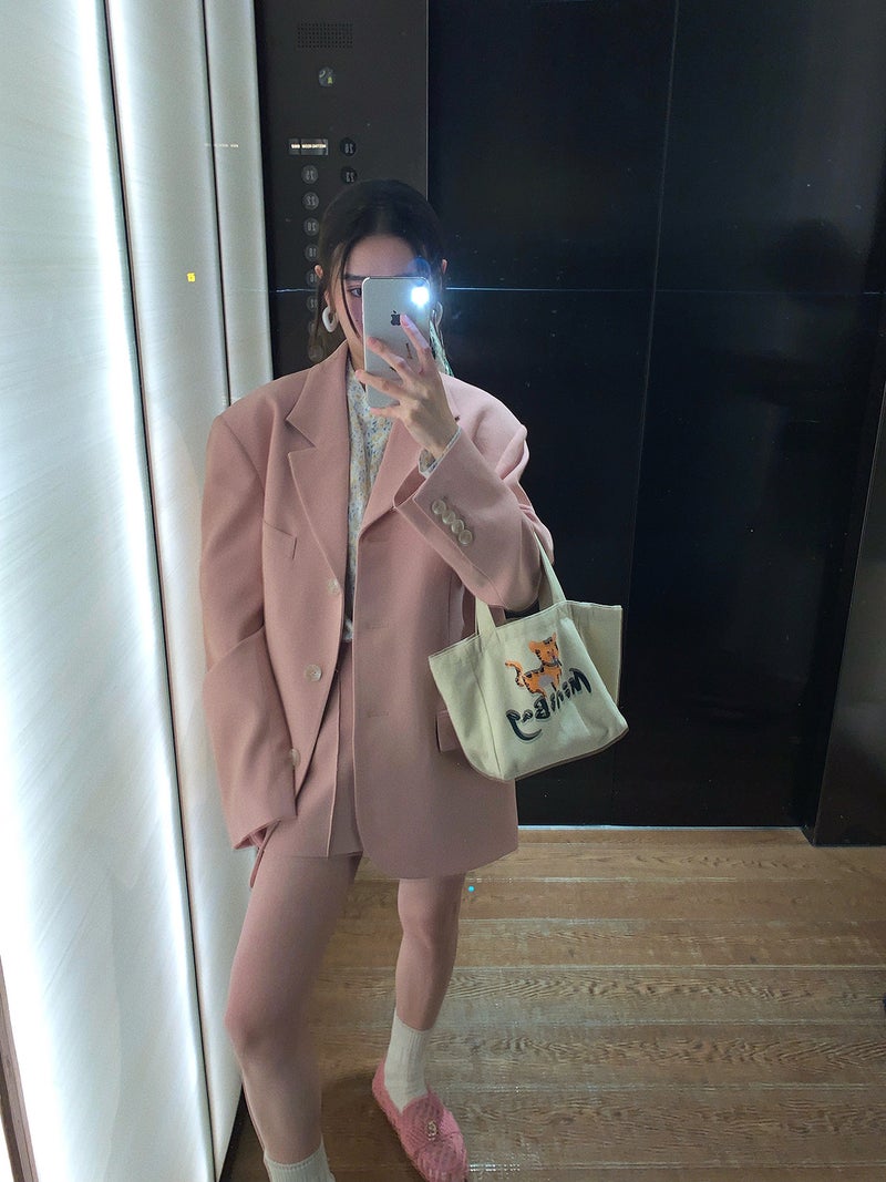 بدلة حب الشباب للسيدات - جاكيت وردي فضفاض يناسب الربيع - Image 1