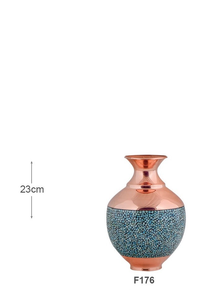 Aghajani Handcrafted Antique Copper and Turquoise Bowl-Shaped Vase for Home Decor, 23-cm - Image 2
