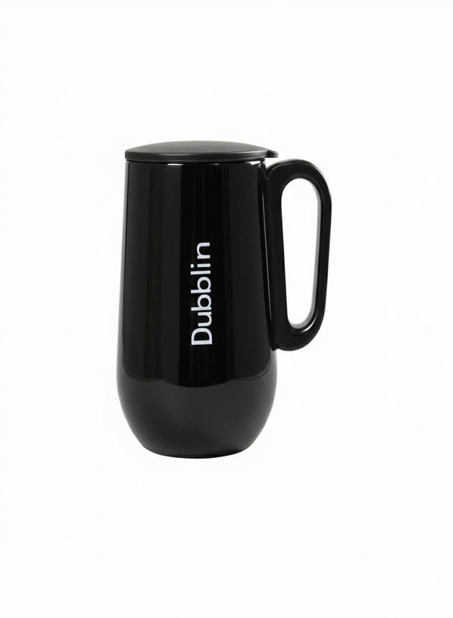DUBBLIN Rugby Stainless Steel Unbreakable Tea Coffee Mug Double Wall with Handle and Lid Wide Mouth Keeps Beverages Hot & Cold 270 ML Black - Image 1