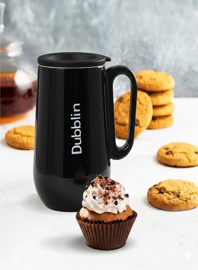 DUBBLIN Rugby Stainless Steel Unbreakable Tea Coffee Mug Double Wall with Handle and Lid Wide Mouth Keeps Beverages Hot & Cold 270 ML Black - Image 4