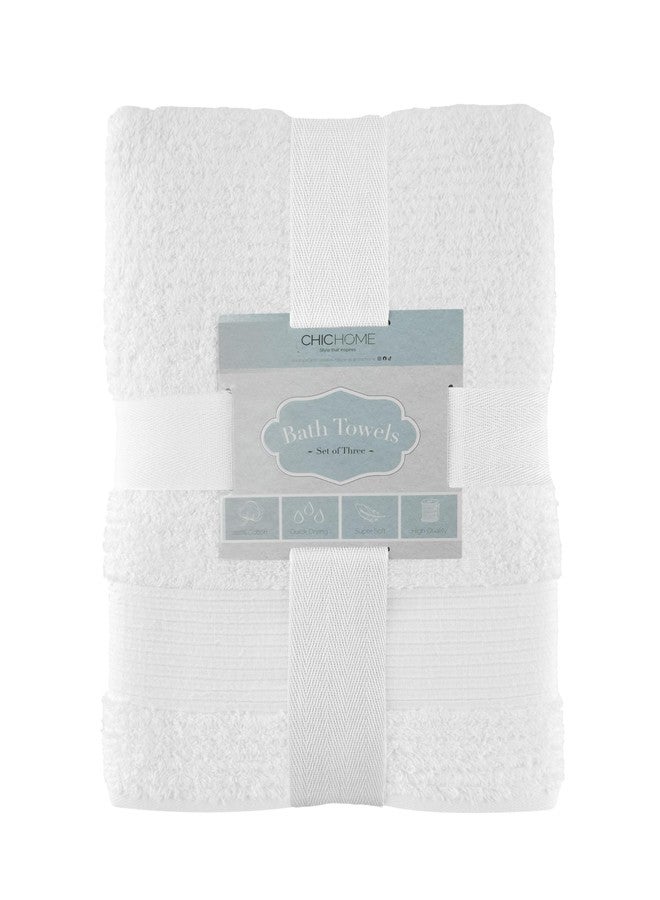 Chic Home Luxurious 3-Piece 100% Pure Turkish Cotton Bath Towels, 30" x 60", Ultra-Soft, Highly Absorbent, Jacquard Weave Design, Hypoallergenic, Long-Lasting, Oeko-TEX Certified Set, White - Image 3