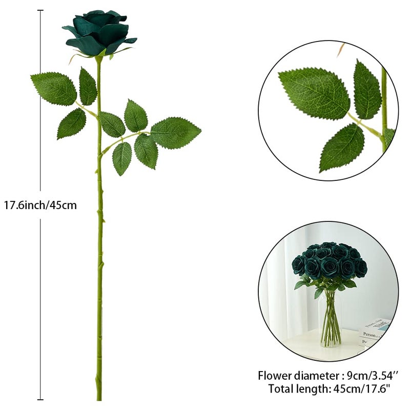Helera 12PC Peacock Green Roses Artificial Flowers Fake Roses Silk Flowers Roses with Long Stems for Wedding Home Party Centerpieces Decorations - Image 3