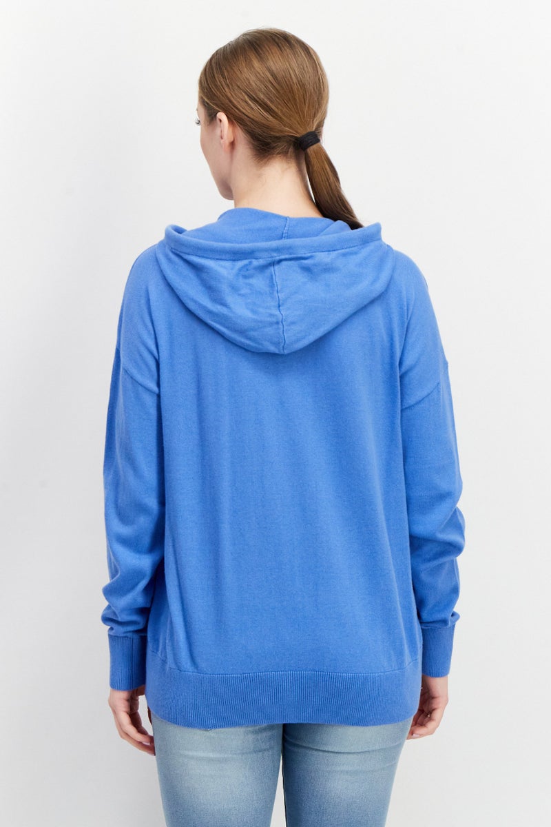 ESPRIT Women Hooded Plain Sweatshirt, Blue - Image 3
