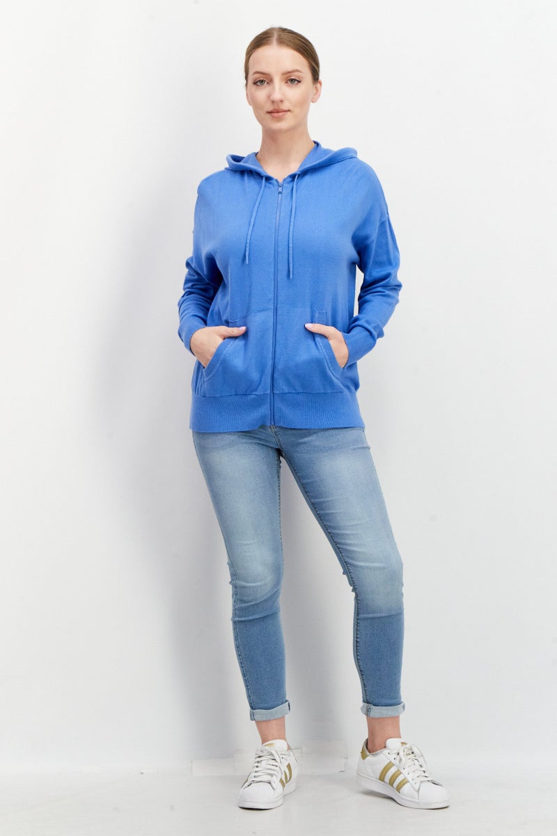 ESPRIT Women Hooded Plain Sweatshirt, Blue - Image 4