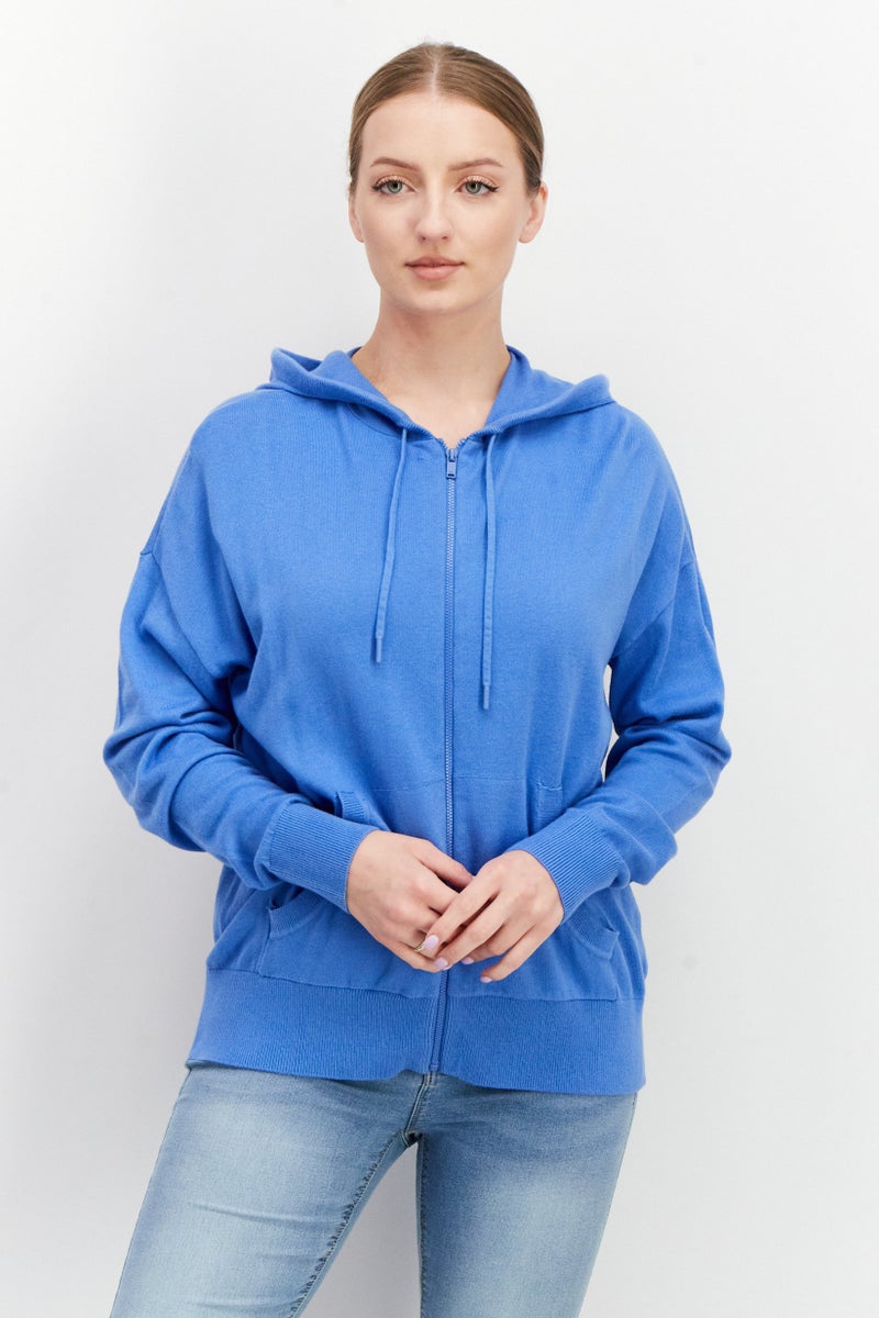 ESPRIT Women Hooded Plain Sweatshirt, Blue - Image 1