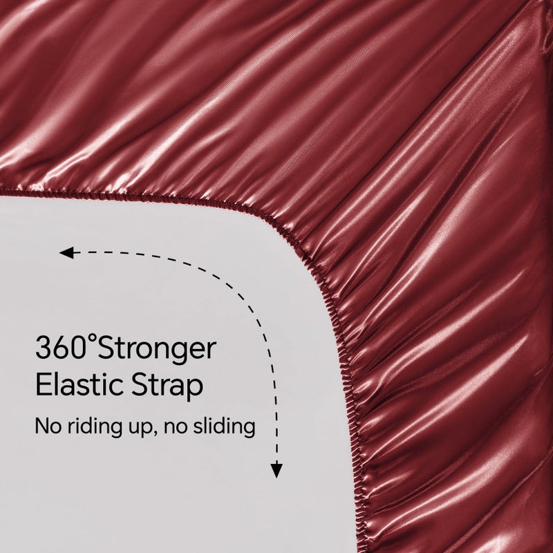 BEDELITE Satin Sheets Full Size Bed Set, Luxury Soft Burgundy Silky Sheet for Hair and Skin, Similar to Silk Bed Sheets Set 4 Pieces with 1 Deep Pocket Fitted Sheet, 1 Flat Sheet, and 2 Pillowcases - Image 5