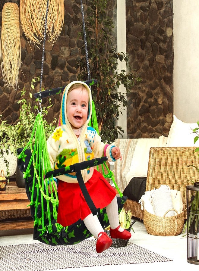 Windson Craft® Cotton Baby Swing for Kids jhula 1-5 Years Swings Cradle Chair uyyala New Born Baby Gifts Foldable and Washable with Safety Belt, Home & Garden (Star Green) - Image 5
