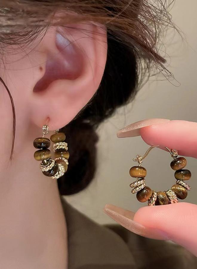 Take Two Tiger Eye Beaded Hoop Earrings - Image 1