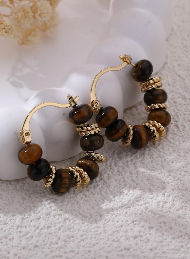 Take Two Tiger Eye Beaded Hoop Earrings - Image 4