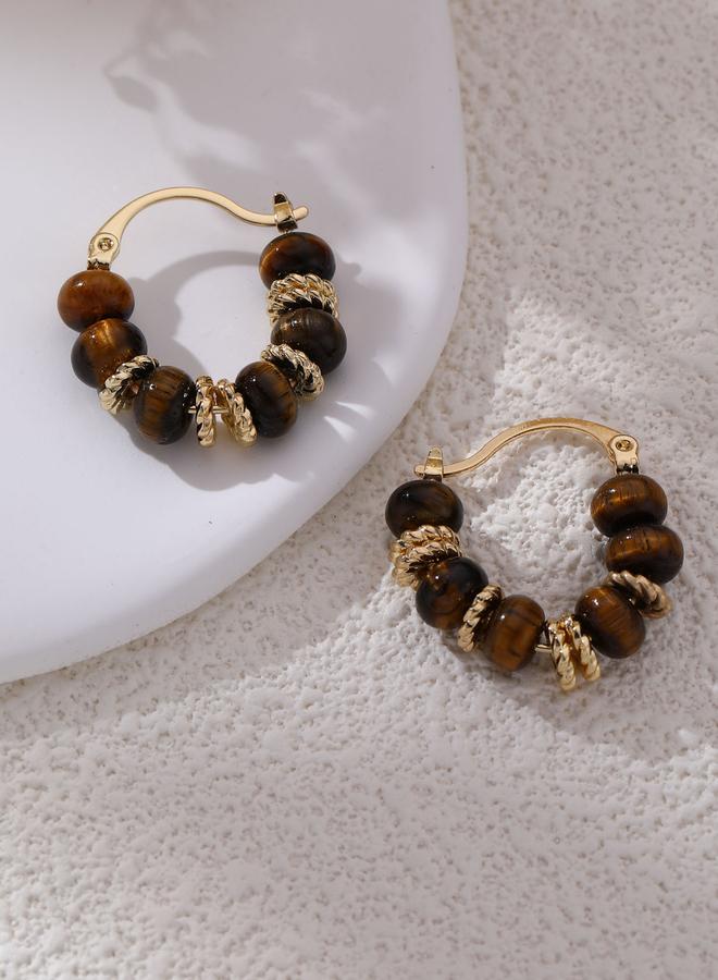 Take Two Tiger Eye Beaded Hoop Earrings - Image 2
