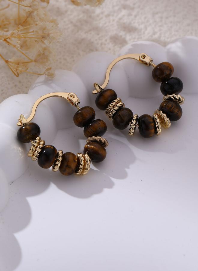 Take Two Tiger Eye Beaded Hoop Earrings - Image 3