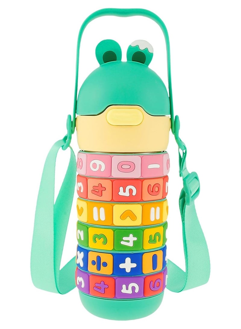 موبكوس زجاجة مياه تعليمية للأطفال من موبكوس - ستانلس ستيل، معزولة بالشفط، مانعة للتسرب مع قشة وحزام، خالية من البيسفينول  وقابلة للحمل  مل أخضر - Image 1