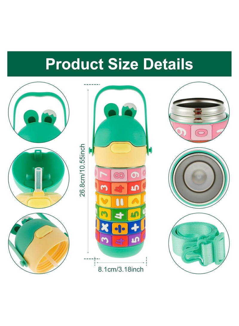 موبكوس زجاجة مياه تعليمية للأطفال من موبكوس - ستانلس ستيل، معزولة بالشفط، مانعة للتسرب مع قشة وحزام، خالية من البيسفينول  وقابلة للحمل  مل أخضر - Image 2