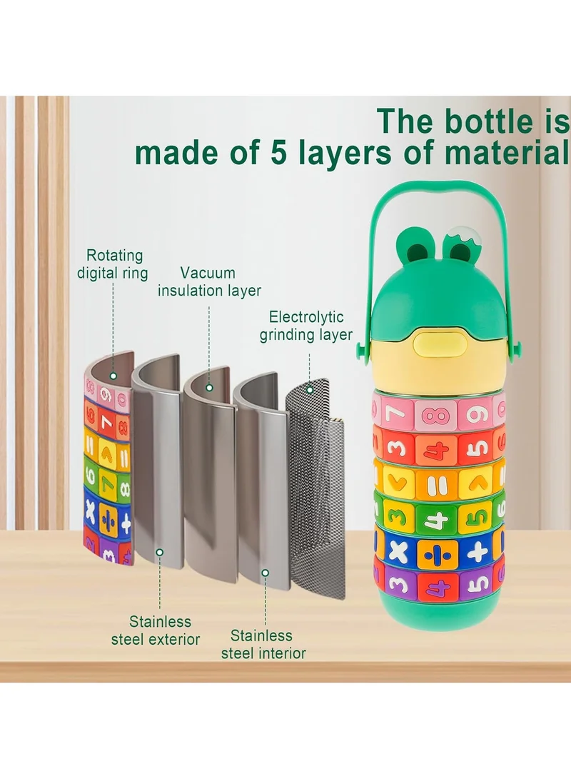 Mobcos Mobcos Kids Math's Learning Water Bottle - Stainless Steel, Vacuum Insulated, Leak Proof with Straw &amp; Strap, BPA Free and Portable 430ml (Green)