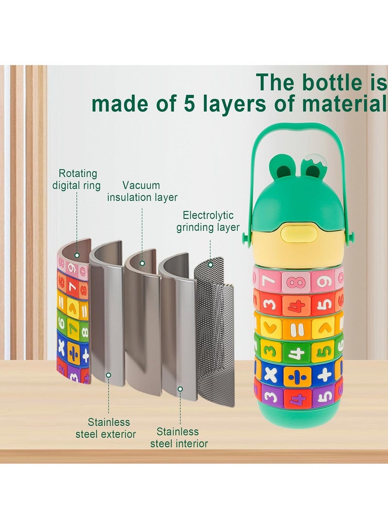 موبكوس زجاجة مياه تعليمية للأطفال من موبكوس - ستانلس ستيل، معزولة بالشفط، مانعة للتسرب مع قشة وحزام، خالية من البيسفينول  وقابلة للحمل  مل أخضر - Image 3