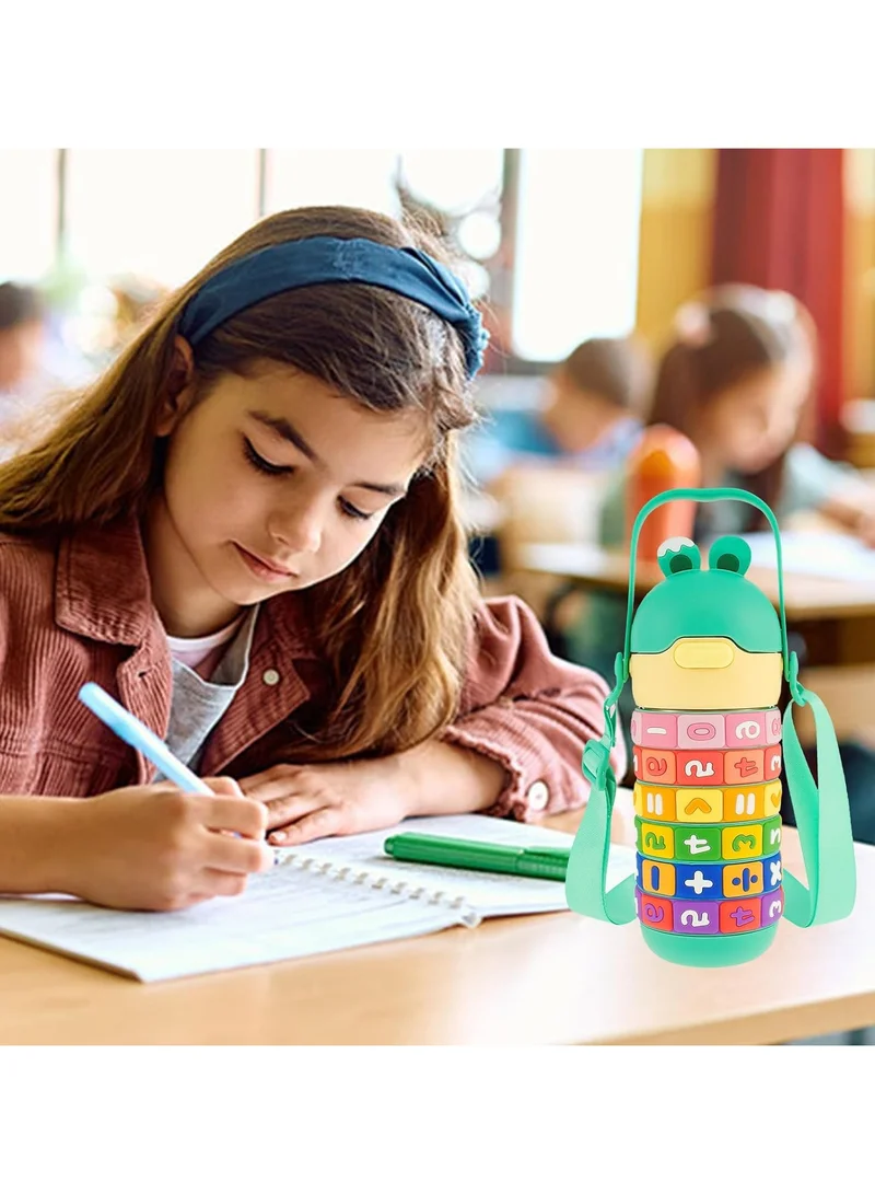 Mobcos Mobcos Kids Math's Learning Water Bottle - Stainless Steel, Vacuum Insulated, Leak Proof with Straw &amp; Strap, BPA Free and Portable 430ml (Green)