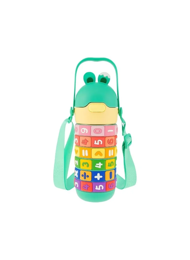 Mobcos Mobcos Kids Math's Learning Water Bottle - Stainless Steel, Vacuum Insulated, Leak Proof with Straw &amp; Strap, BPA Free and Portable 430ml (Green)