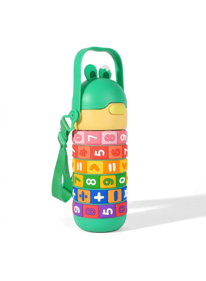 Mobcos Mobcos Kids Math's Learning Water Bottle - Stainless Steel, Vacuum Insulated, Leak Proof with Straw &amp; Strap, BPA Free and Portable 430ml (Green)