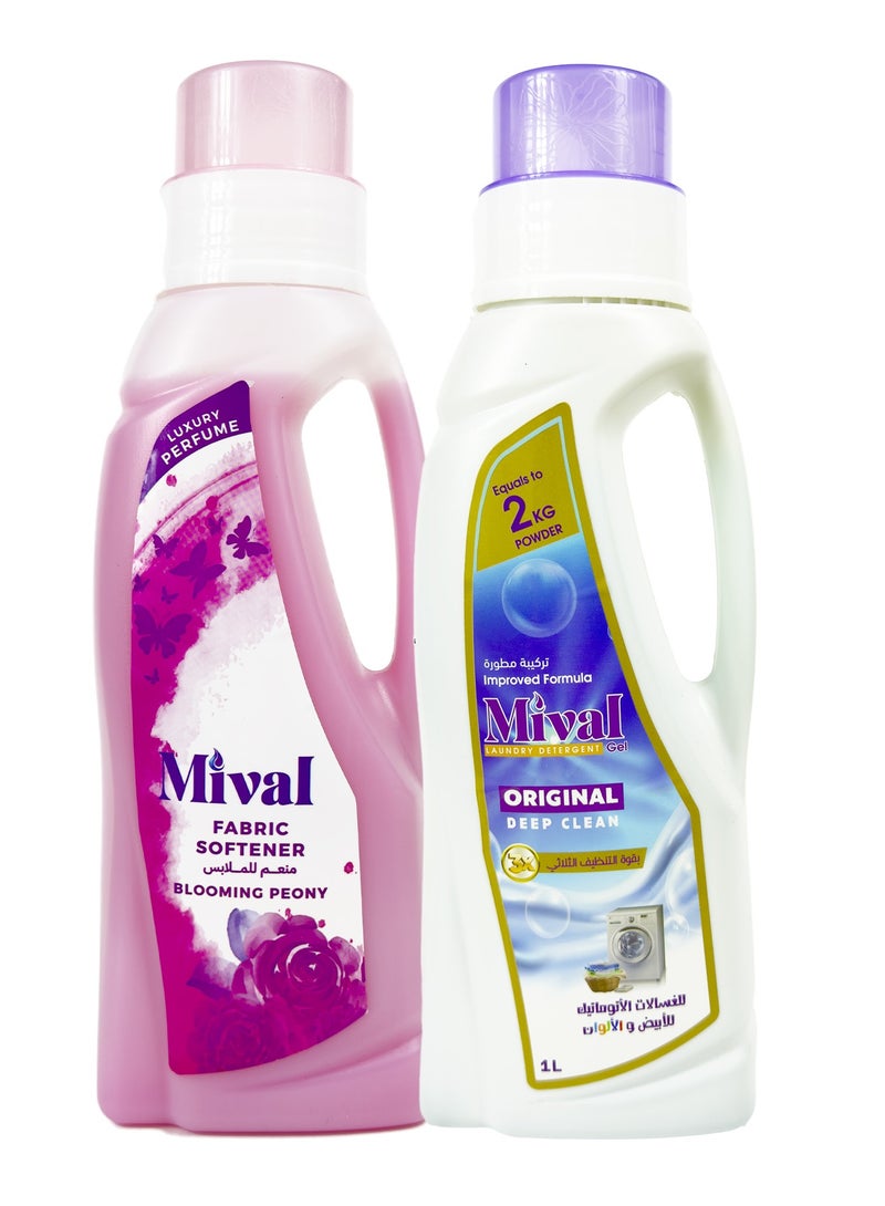 Mival Automatic Laundry liquid Detergent Original 1L + Fabric Softener Luxury Perfume 1L 
