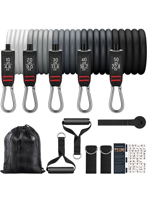 Resistance Bands Set, 11pcs Exercise Bands with Handles, Workout Bands with Door Anchor and Ankle Straps, for Heavy Resistance Training, Physical Therapy, Shape Body, Yoga, Home