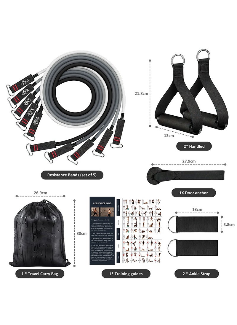 Resistance Bands Set, 11pcs Exercise Bands with Handles, Workout Bands with Door Anchor and Ankle Straps, for Heavy Resistance Training, Physical Therapy, Shape Body, Yoga, Home