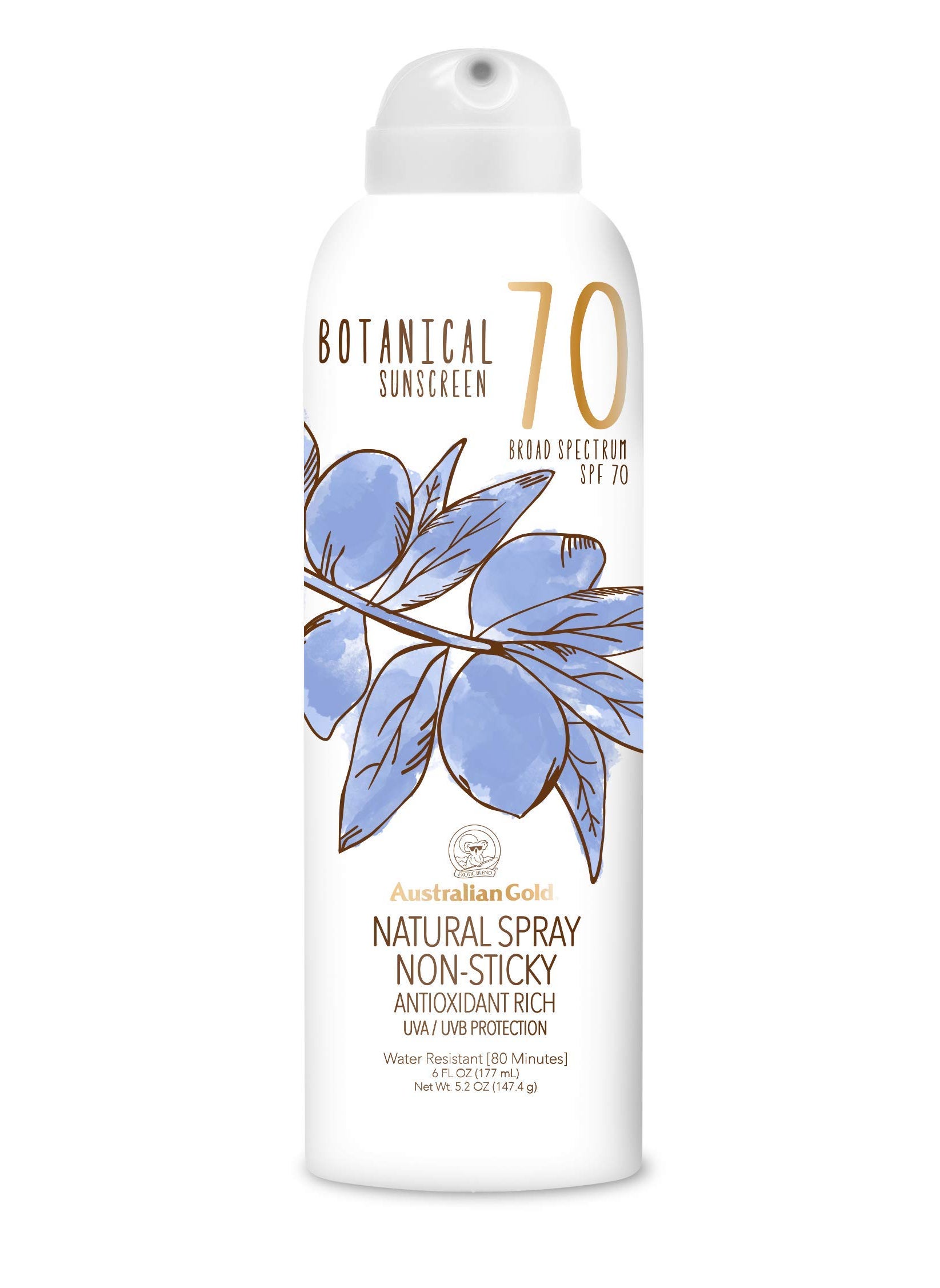 Australian Gold Australian Gold Botanical SPF 70 Natural Sunscreen Spray, Broad Spectrum Sunblock, Formulated with Antioxidants-Rich and Natural Native-Australian Ingredients, Citrus Oasis Fragrance, 6 Fl Oz 