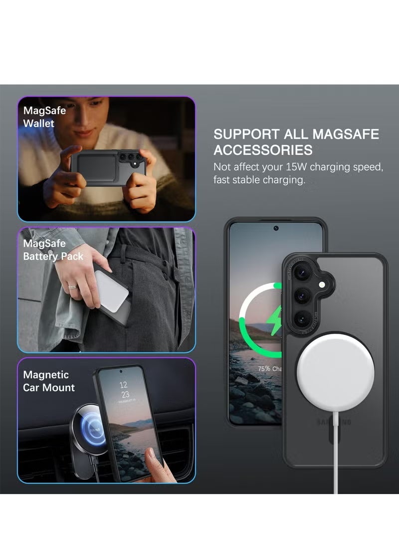 Suitable for Samsung S25 Plus case, compatible with MagSafe, magnetic translucent matte back shockproof cover, strong magnet, military-grade anti-fall full protection mobile phone case, suitable for Galaxy S25 Plus 5G (black) - Image 2