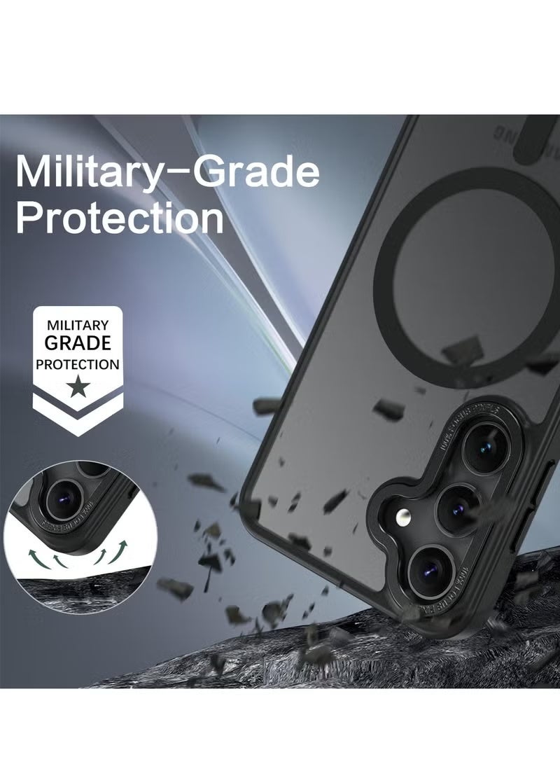 Suitable for Samsung S25 Plus case, compatible with MagSafe, magnetic translucent matte back shockproof cover, strong magnet, military-grade anti-fall full protection mobile phone case, suitable for Galaxy S25 Plus 5G (black) - Image 3