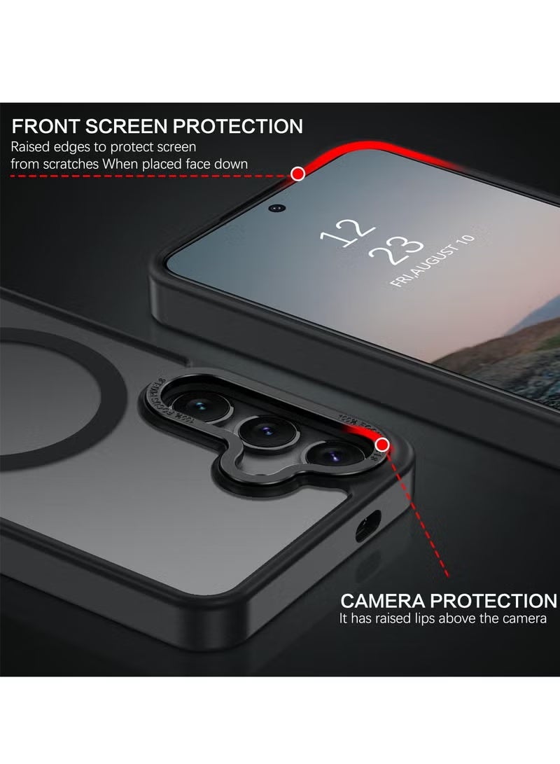 Suitable for Samsung S25 Plus case, compatible with MagSafe, magnetic translucent matte back shockproof cover, strong magnet, military-grade anti-fall full protection mobile phone case, suitable for Galaxy S25 Plus 5G (black) - Image 4