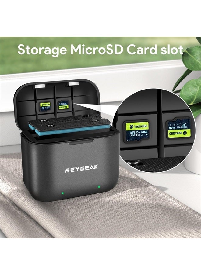 REYGEAK عبوتان بديلتان لبطارية إنستا 360 X3 سعة 1800 مللي أمبير وشاحن سريع LED USB ذو قناتين، ملحقات شاحن بطارية بديلة لإنستا 360 X3 - Image 4