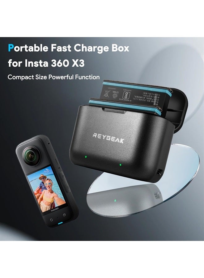 REYGEAK عبوتان بديلتان لبطارية إنستا 360 X3 سعة 1800 مللي أمبير وشاحن سريع LED USB ذو قناتين، ملحقات شاحن بطارية بديلة لإنستا 360 X3 - Image 2