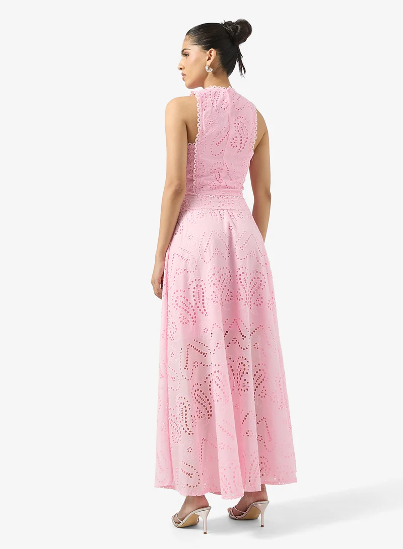 جينجر Lace Openwork Blouse & Maxi Skirt Coord Set