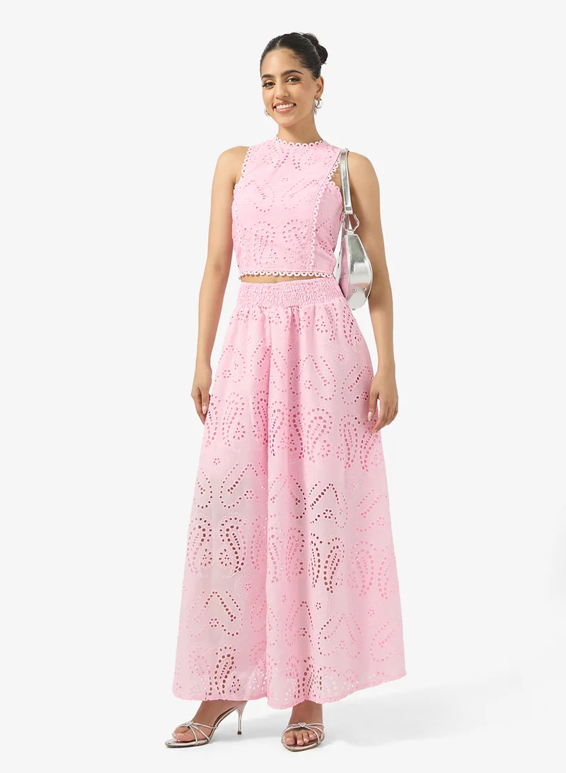 Ginger Lace Openwork Blouse & Maxi Skirt Coord Set
