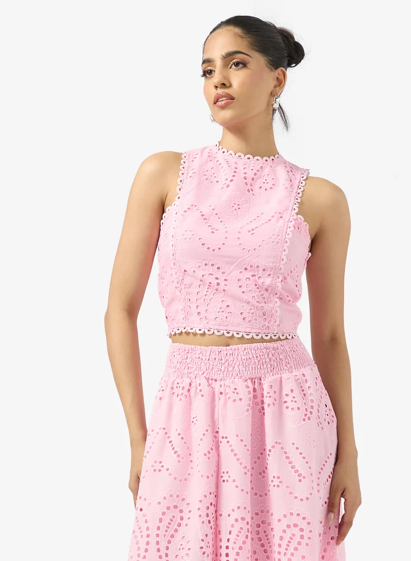 Ginger Lace Openwork Blouse & Maxi Skirt Coord Set